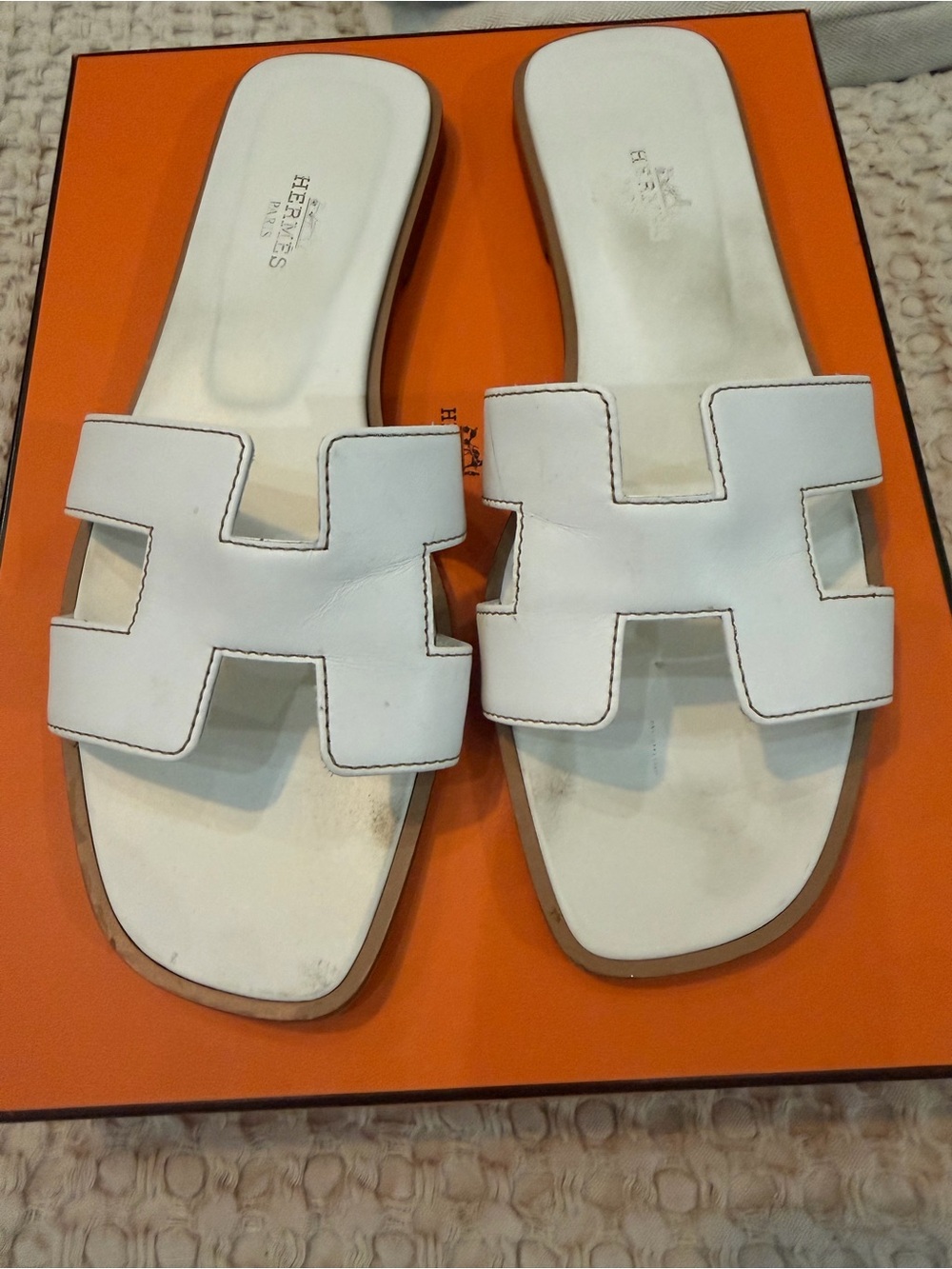 Hermes Oran Leather Slide Sandal 37